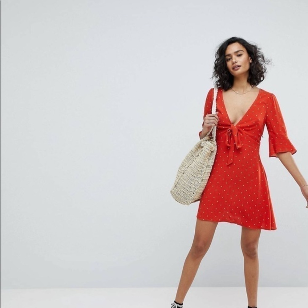 Free people all yours polka dot front tie mini dress - Picture 3 of 13
